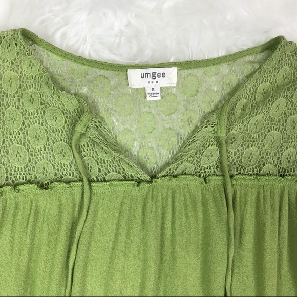 Umgee Green Blouse Top Lace Tassel Detail Small - Picture 2 of 7